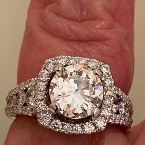 SOLD 18k DIAMOND HALO ENGAGEMENT RING SZ5 2.67 TCW